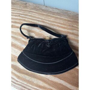 Vintage Black Velvet Clutch Purse With Gold Clasp By L&M